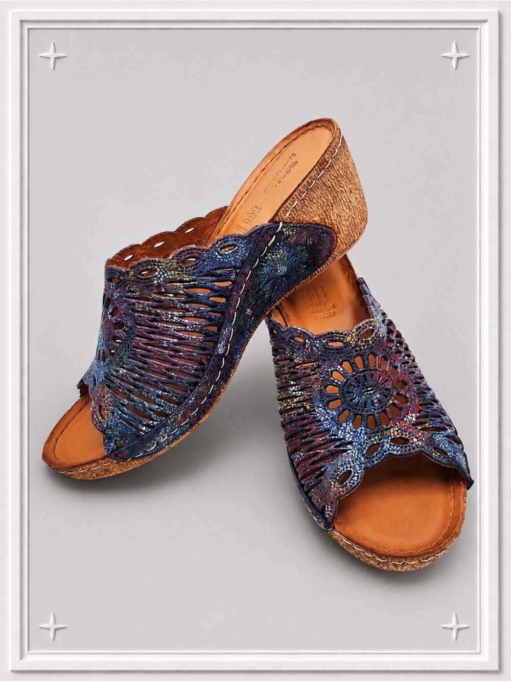 Spring Step Laser Cut Leather Wedge Slide Sandals | Women's 9